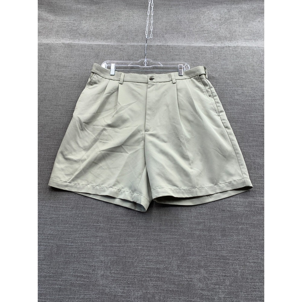 Haggar Q Chino Shorts Mens 38 Tan Casual Pleated Front Mid Rise‎ Everyday Wear
